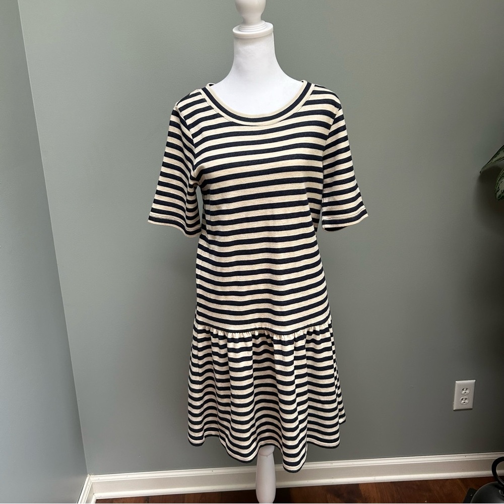 Woman’s Marina Luna Size S drop waist blue and cream striped dress